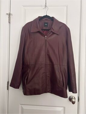 Vintage Maroon Burgundy Red Leather Moto Bomber Jacket